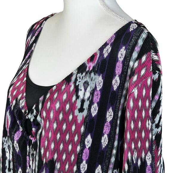 Cato Woman Top Size 22 / 24 Black Purple Faux Tank Open Front Pleated Stretch - Picture 8 of 13